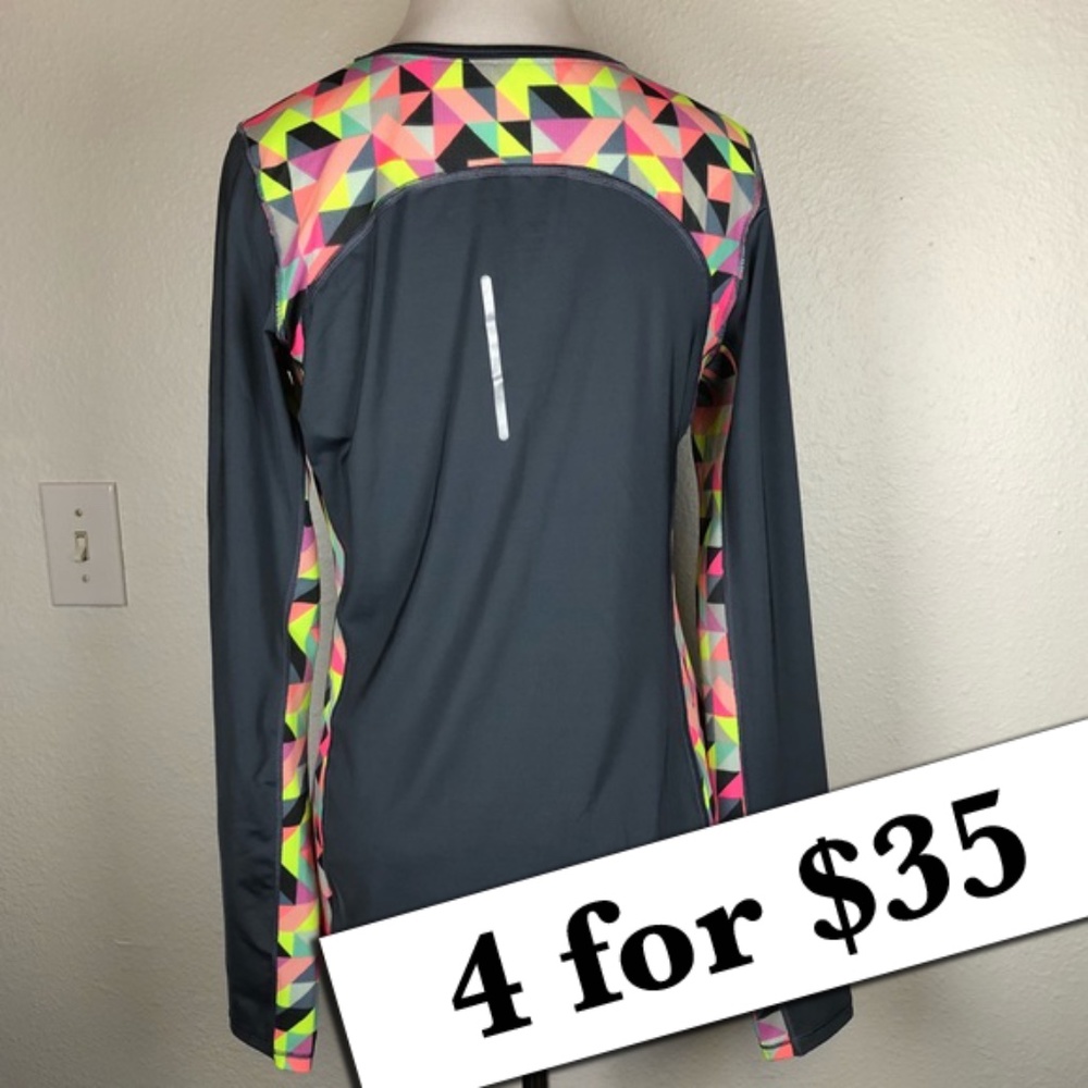 VSX sport gray neon geometric long sleeve top S